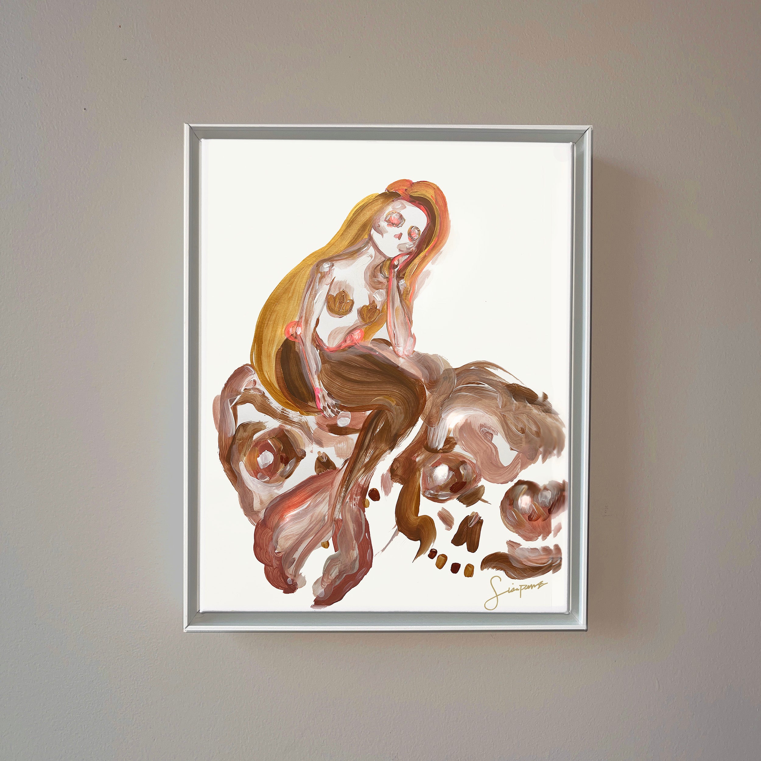 Santa Barbara contemporary ocean mermaid skull painting gold 