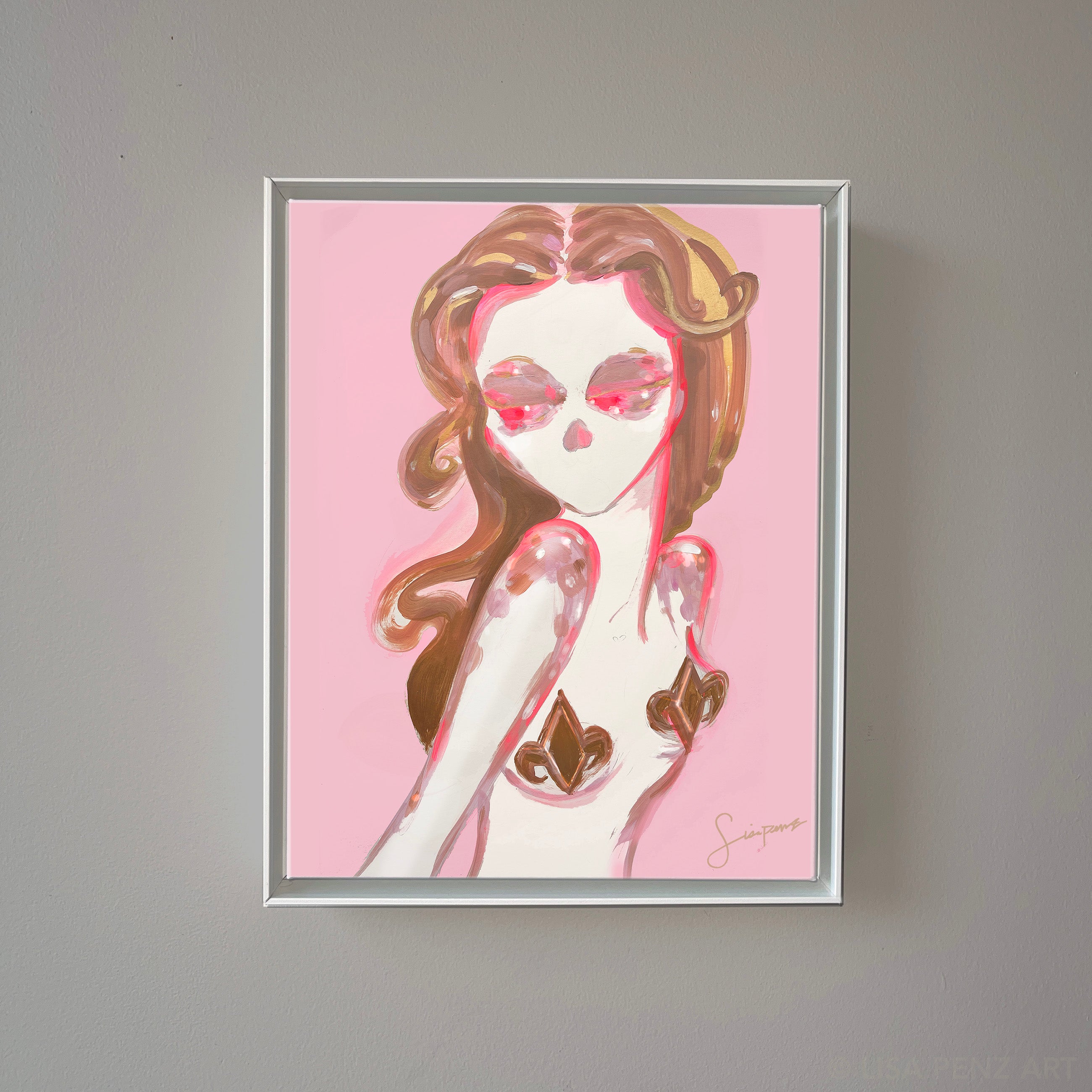 Wall art Fleur de Lis New Orleans pink and gold Mardi Gras girl